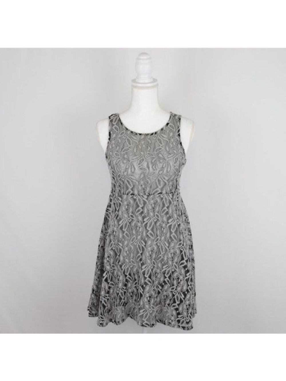 Free People Miles of Lace Women's XS Black Cream Lace Fit & Flare Mini Dress